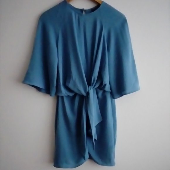 TOPSHOP Tie Front Minidress Light Blue Size 2 - Picture 3 of 5